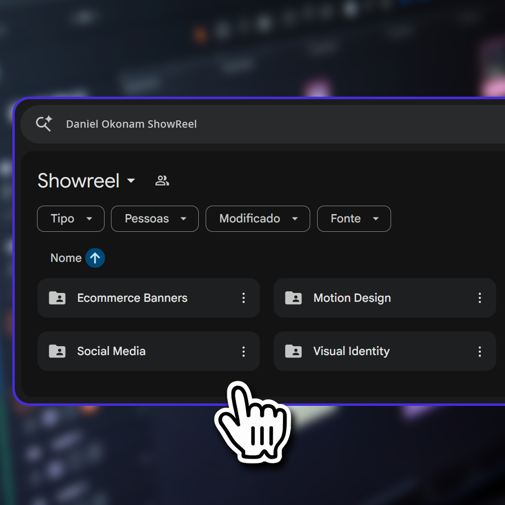 Daniel Okonam Showreel Hub — Google Drive folder containing AE compositions, brand decks, and motion reels